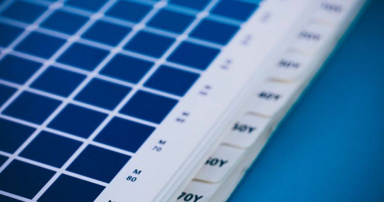 Printed color swatch chart used to check print color accuracy