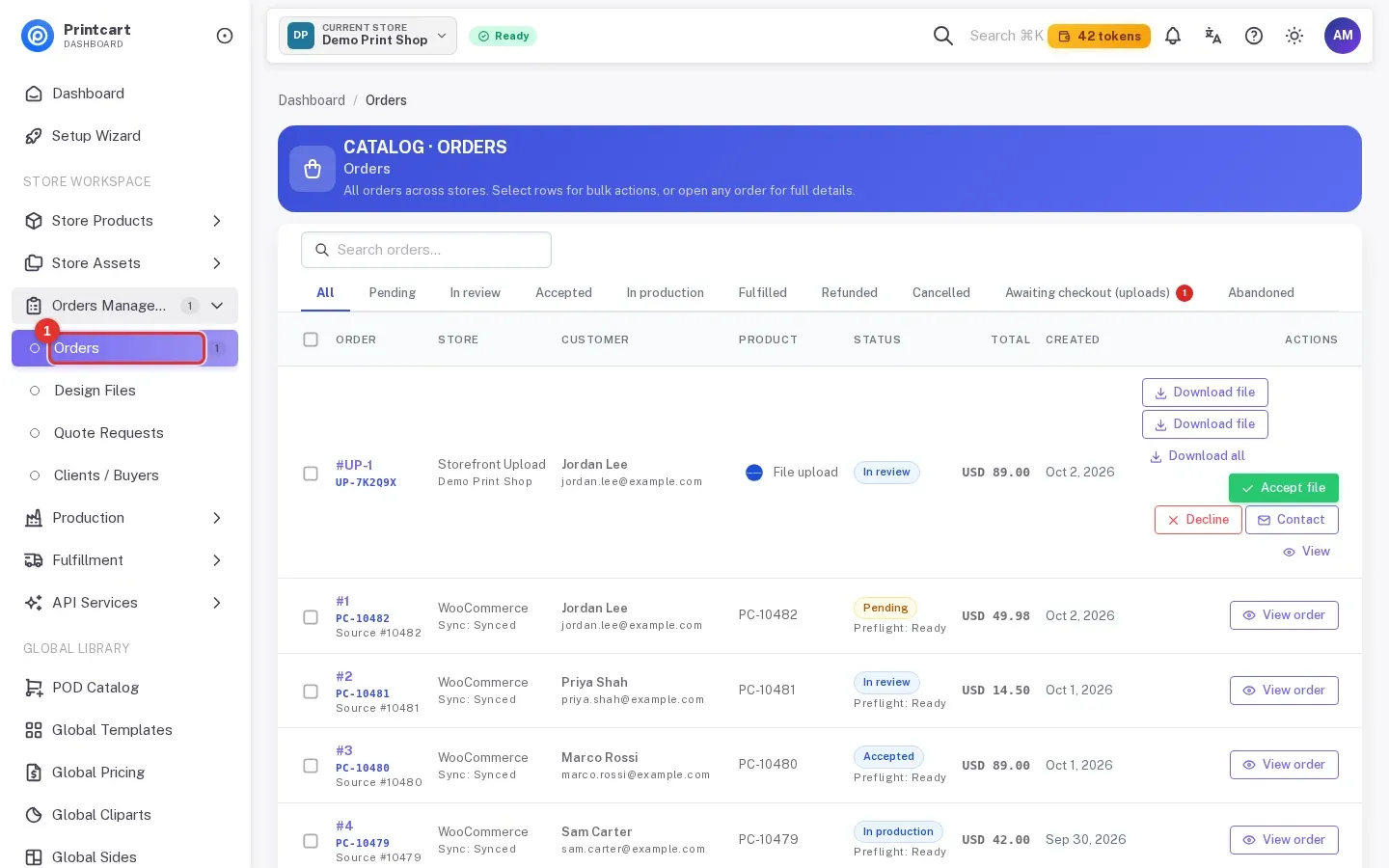 Orders list with the Orders item highlighted in the Orders Management sidebar group