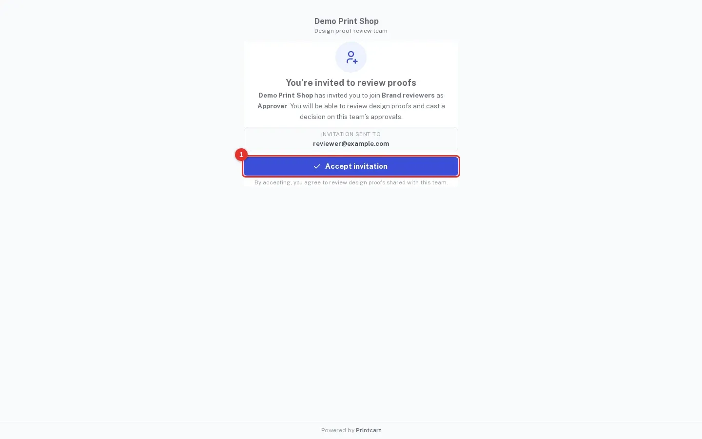 Public page You are invited to review proofs with the Accept invitation button highlighted