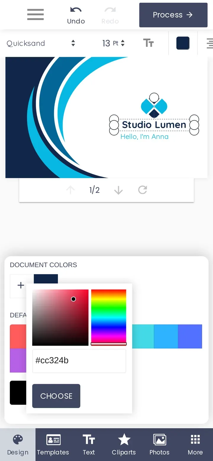 After: a bottom sheet with a 16px field and larger swatches.