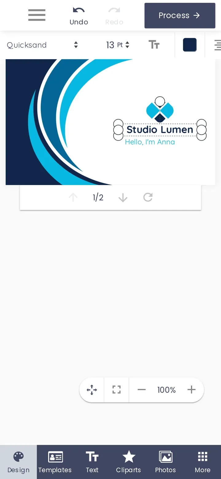 Text selected: 44x44 tap areas, and the font size reads "13 pt" instead of a long decimal.