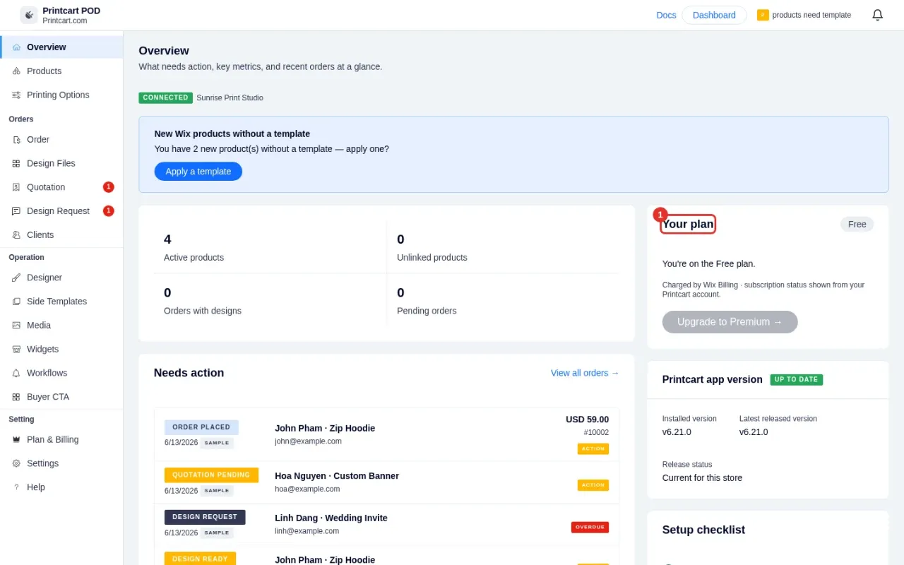 Overview page with the Your plan card highlighted