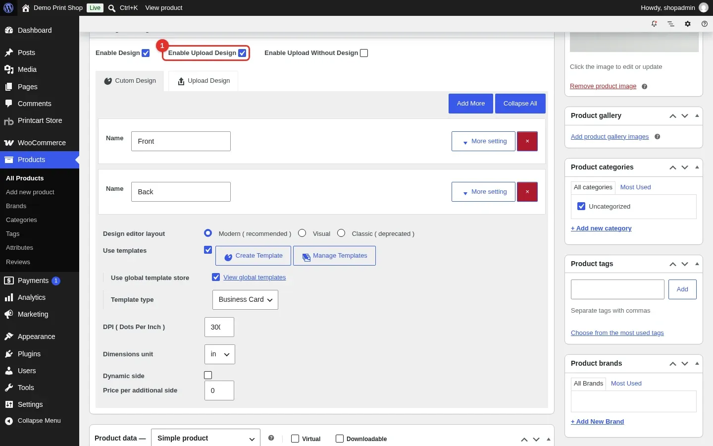 Setting PCDesigner box with the Enable Upload Design checkbox highlighted